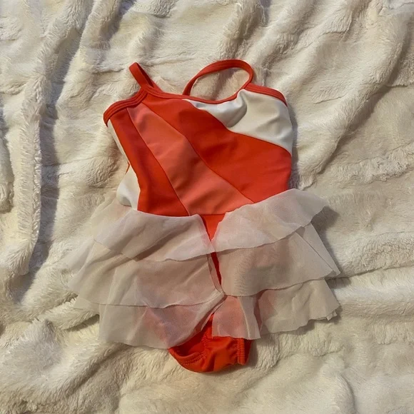 Girls' pink and White Ruffled leotard five dancewear new with - Picture 1 of 3